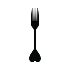 Black silhouette of a fork with a heart shaped handle