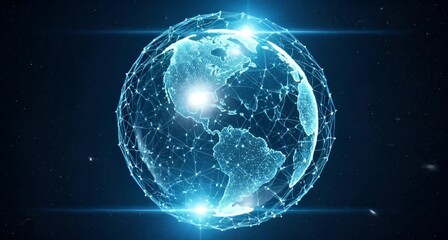 Digital representation of planet earth encased in a glowing network of connections, symbolizing global connectivity and the internet animated 4k video - Powered by Adobe
