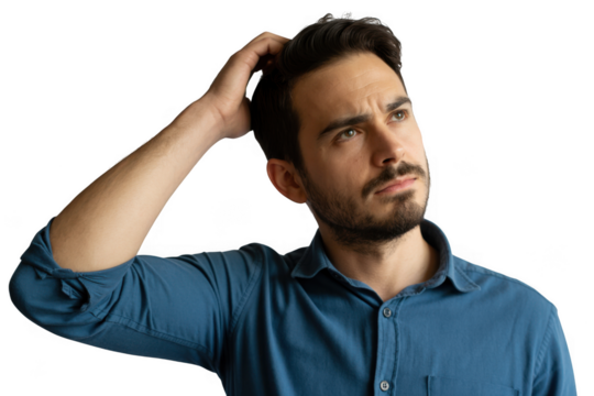Man scratching his head isolated on transparent background