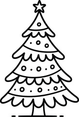 Fototapeta premium Christmas Cute Doodle Christmas Tree illustration, Christmas ClipArt, Xmas Outline Sublimation, Winter holiday Clip Art Design 