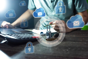Cyber Security and Cloud Data Protection with Digital Padlock and Email Icons