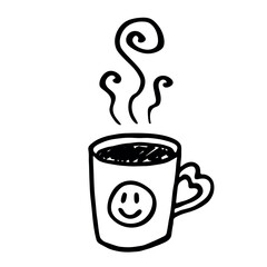 Obraz premium Cute cup of tea or coffee with rising steam Simple mug clipart Cozy home doodle Single element for print, web, design, decor