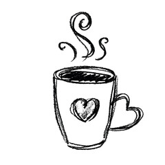 Cute cup of tea or coffee with rising steam Simple mug clipart Cozy home doodle Single element for print, web, design, decor