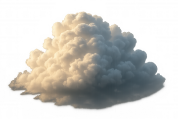 Puffy cumulus cloud isolating against a transparent background, capturing golden sunlight on top and a dark, moody underside