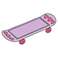 Skateboard Heart Violet Vector Illustration Extreme Sport Doodle
