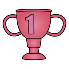 Number 1 Winner Trophy Violet Vector Illustration Sport Award Doodle