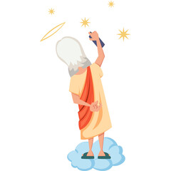 Celestial Being With Halo And Orange Robe Creates Stars With Spray Paint While Standing On A Cloud