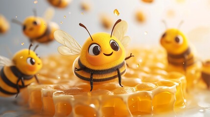 Sweet honey and cute bees. Illustration On The Theme Of Cartoons And Humor.	
 