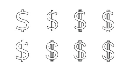 Dollar sign sketch set isolated on white background, vector illustration