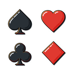 Illustrative set of classic card suit symbols for gaming and luck themes featuring spades, hearts, clubs, and diamonds in a vibrant flat design