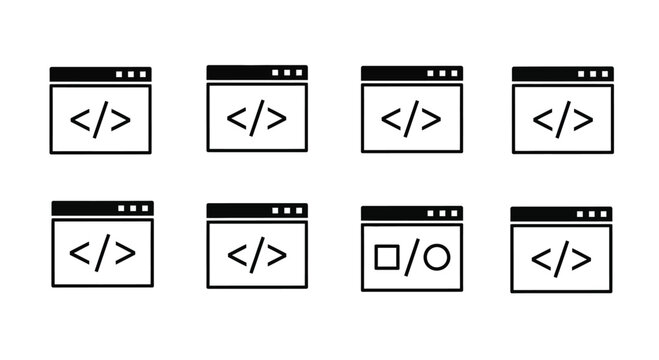 Set of code window outline isolated on white background for web design