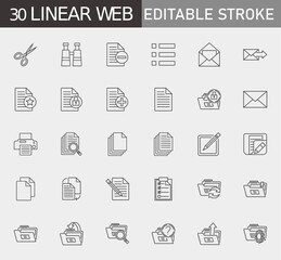 Linear Document Web Icons 30 Editable Stroke Line Art Icons for Modern Web Design