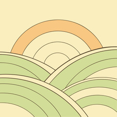 Abstract Illustration of Hills and a Rainbow in Retro Style