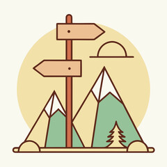 Abstract mountain trail scene with a signpost showing the educational journey