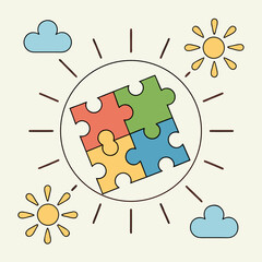 Colorful puzzle pieces assembling for education and formation