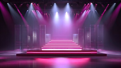 Stage with pink stairs and lights
