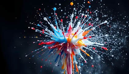 Paint splash exploding outward like fireworks, macro droplets

