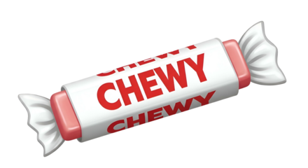 Wrapped candy has red "CHEWY" text