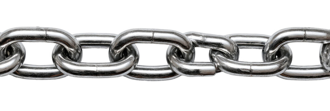 A close-up of a metal chain.  Links are connected in a continuous row