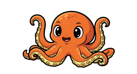 Cartoon orange octopus with large eyes and a happy smile
