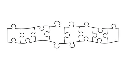 Row of jigsaw puzzle pieces isolated on white background, connection concept