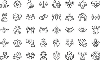 Diversity And Inclusion Concept icon set. With diversity, equality, inclusion, human, rights, community, unity, ethnicity, gender And Tolerance Symbols Vector Icon Set On White Background.