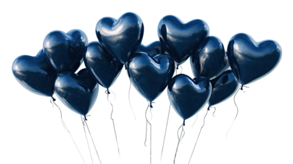 Dark blue heart balloons floating in air showing romantic celebration decoration and love symbol isolated on white background