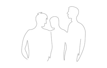 Group of People Continuous One Line Drawing – Minimalist Teamwork and Communication Outline Vector Illustration