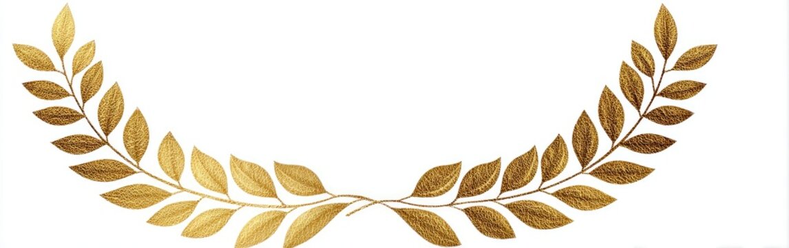 A golden laurel wreath arc, composed of detailed leaves on a white background