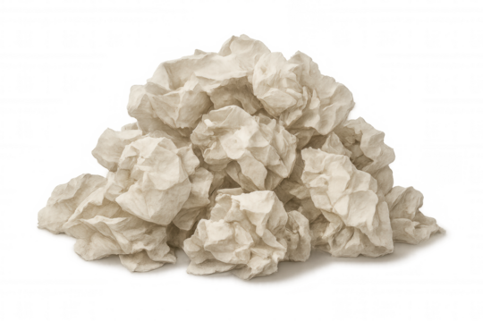 Crumpled paper balls forming a messy heap, illustrating concepts of error, frustration, waste, recycling, or forgotten ideas