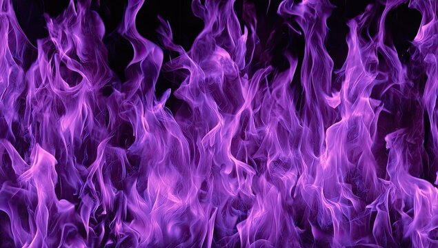 Vivid, ethereal flames dance in shades of purple against a stark black backdrop