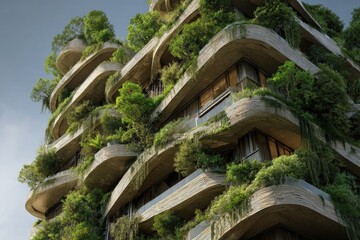 Fototapeta premium Modern, green, apartment building. A vertically-oriented, high-rise architectural marvel