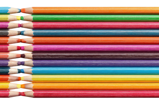 Close-up of colorful pencils, tightly aligned in rows