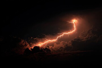 Dramatic lightning strike through dark clouds