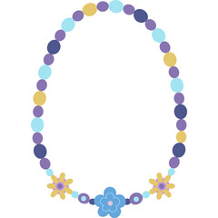 Colorful Beaded Necklace with Floral Charms And Transparent Background