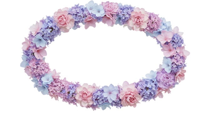 Beautiful Pastel Pink, Blue, and Purple Flower Wreath Border Frame Isolated