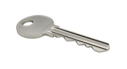 Single metallic house key representing security, access, property, and ownership concepts. isolated PNG with Transparent Background