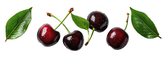 Fresh Cherries with Leaves