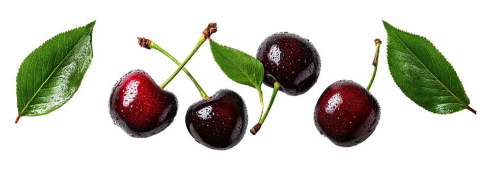 Fresh Cherries with Leaves