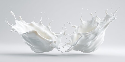 Fototapeta premium A dynamic capture of two streams of liquid colliding, creating a symmetrical splash on a white backdrop