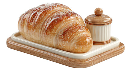 Croissant on Tray with Butter Dish, Isolated on Transparent Background