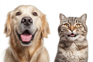 Fototapeta premium Close-up of a dog and cat. Smiling dog, surprised cat