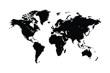 Flat Black World Map Icon, Vector World Map on White Background, Black Silhouette World Map, vector, illustration