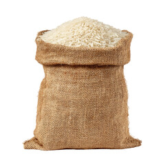 A burlap sack filled with white rice (1)