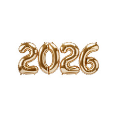 Gold foil number balloons “2026” metallic party digits PNG