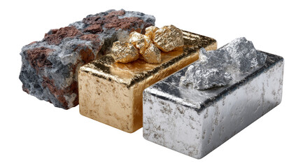 Isolated Metallic Bars on Transparent Background with Textures