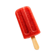 Strawberry ice pop on wooden stick red frozen fruit bar, png