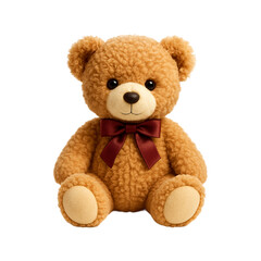 Classic brown teddy bear with beautiful bow isolated on transparent background