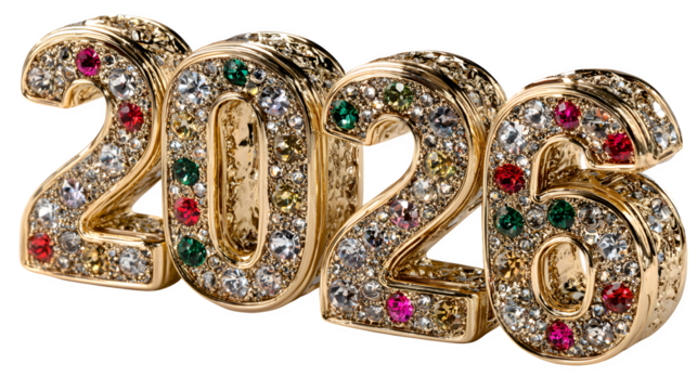Jeweled golden 2026 numerals adorned with sparkling gemstones and diamonds a luxurious and festive design for new year celebrations and events
