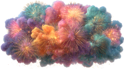 Vibrant fireworks display illuminates the night sky with bursts of color and light creating a festive and celebratory atmosphere for all to enjoy